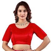 Pujia Mills Malai Satin Checks Blouse with Stretchable Sides for Women