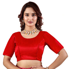 Pujia Mills Malai Satin Checks Blouse with Stretchable Sides for Women