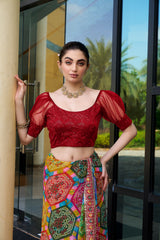 Pujia Mills Womens Net Fabrics Round Neck Puff Sleeve Blouse