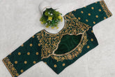 Pujia Mills Woman Milan Silk Round Neck with Half Sleeve with khatli Work Embroidered Design Readymade Blouse 38 Size