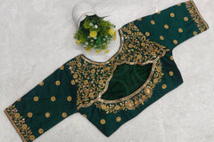 Pujia Mills Woman Milan Silk Round Neck with Half Sleeve with khatli Work Embroidered Design Readymade Blouse 38 Size
