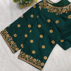 Pujia Mills Woman Milan Silk Round Neck with Half Sleeve with khatli Work Embroidered Design Readymade Blouse 38 Size