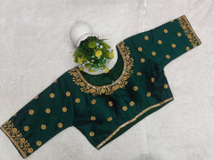 Pujia Mills Woman Milan Silk Round Neck with Half Sleeve with khatli Work Embroidered Design Readymade Blouse 38 Size