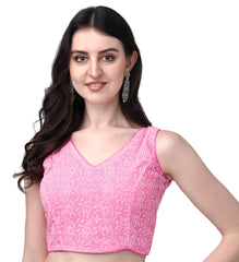 Pujia Mills Women's Readymade Fancy Blouse Embroidery Lucknowi Work Sequence Work Indian Ethnic Designer Sleeveless Blouse Readymade Sweetheart Neck Blouse Women Saree Lehenga Choli