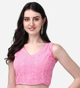 Pujia Mills Women's Readymade Fancy Blouse Embroidery Lucknowi Work Sequence Work Indian Ethnic Designer Sleeveless Blouse Readymade Sweetheart Neck Blouse Women Saree Lehenga Choli