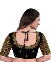 Pujia Mills Women's Art Silk Half Sleeve Embroidery Half Readymade Saree Blouse For Women Sequence Work Blouse