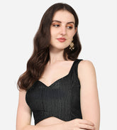 Pujia Mills Women's Multicolor Sweetheart Neck Georgette Line Soft Embroidery Sequence Zari Work Sleeves Readymade Saree Blouse