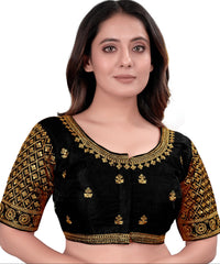 Pujia Mills Women's Art Silk Half Sleeve Embroidery Half Readymade Saree Blouse For Women Sequence Work Blouse