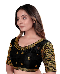 Pujia Mills Women's Art Silk Half Sleeve Embroidery Half Readymade Saree Blouse For Women Sequence Work Blouse