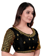 Pujia Mills Women's Art Silk Half Sleeve Embroidery Half Readymade Saree Blouse For Women Sequence Work Blouse