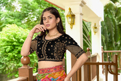 Pujia Mills Women's Readymade Blouse Multi Golden codding Sequence Embroidery Work Indian Ethnic Designer Stitched Readymade Saree Half Sleeve Blouse for Women for Saree Lehenga Choli Mushroom 2