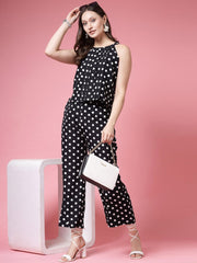 Pujia Mills Women’s Black Top with White Polka Dots & Palazzo Set || Elegant Co-ord Outfit for Casual, Office & Travel Wear