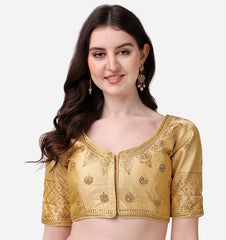 Pujia Mills Women's Blouse Readymade Blouse Embroidery Multi Coding Gold Thread Indian Ethnic Designer Stitched Women's Readymade Saree Blouse for Women for Saree Lehenga Choli ( Suraj )
