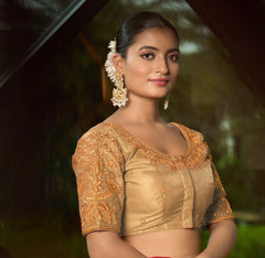 Pujia Mills Women's Readymade Blouse Embroidery Multi Coding maggam Work Sequence Work Indian Ethnic Designer Stitched Readymade Saree Half Sleeve Blouse for Women for Saree Lehenga Choli