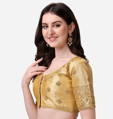 Pujia Mills Women's Blouse Readymade Blouse Embroidery Multi Coding Gold Thread Indian Ethnic Designer Stitched Women's Readymade Saree Blouse for Women for Saree Lehenga Choli ( Suraj )
