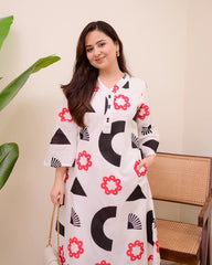 Pujia Mills Women’s Black & White Kurta Set || Elegant Ethnic Wear for Office, Parties & Festive Look