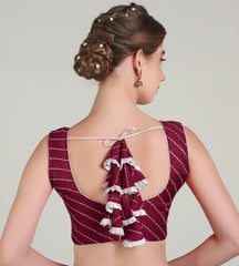 Pujia Mills Women Phantom Silk Embroidery Sequence Work Fancy Readymade Saree Blouse