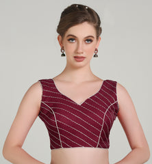 Pujia Mills Women Phantom Silk Embroidery Sequence Work Fancy Readymade Saree Blouse