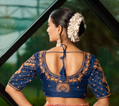Pujia Mills Women's Readymade Blouse Embroidery Multi Coding maggam Work Sequence Work Indian Ethnic Designer Stitched Readymade Saree Half Sleeve Blouse for Women for Saree Lehenga Choli
