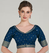 Pujia Mills Women's Indian Ethnic Wear Designer Golden Codding with zari Embroidered Diamond Work Round Neck Half Sleeve Readymade Aari Work Saree Blouse Bridal Readymade Blouse Red for Lehenga Choli