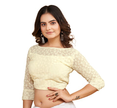 Pujia Mills Women's Designer Readymade Fancy Sifli Work Half Sleeve Saree Blouse for Women latest Design