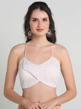 PUJIA MILLS DESIGNER WHITE COLOUR BLOUSE READYMADE FOR WOMEN U NECK SLEEVELESS BLOUSE