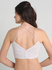 PUJIA MILLS DESIGNER WHITE COLOUR BLOUSE READYMADE FOR WOMEN U NECK SLEEVELESS BLOUSE