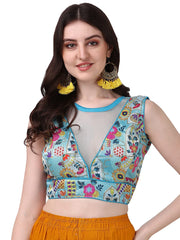 Pujia Mills Women's Phanotm Silk Floral Sleeveless Saree Blouse ( PP 4 )