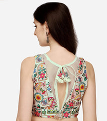 Pujia Mills Women's Phanotm Silk Floral Sleeveless Saree Blouse ( PP 4 )