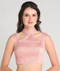 Pujia Mills Women's Ethnic Wear Fancy Blouse Sequence with Embroidery Zigzag Work with Halter Neck Blouse Sleeveless Readymade Padded Blouse Backless Open String Pattern Blouse