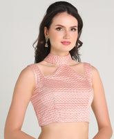 Pujia Mills Women's Ethnic Wear Fancy Blouse Sequence with Embroidery Zigzag Work with Halter Neck Blouse Sleeveless Readymade Padded Blouse Backless Open String Pattern Blouse