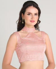 Pujia Mills Women's Ethnic Wear Fancy Blouse Sequence with Embroidery Zigzag Work with Halter Neck Blouse Sleeveless Readymade Padded Blouse Backless Open String Pattern Blouse