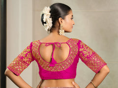 Pujia Mills Women's Readymade Designer Heavy Embroidery Coding with Sequins Work Half Sleeves Fancy Readymade Saree Blouse