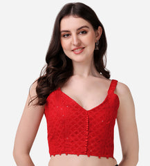 Pujia Mills Women's Georgette Sequin Embroidery Sleeveless Readymade Saree Blouse