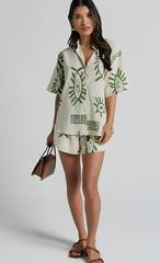 Pujia Mills Women Green & White Shirt with Half Pant Set || Trendy Summer Co-Ord Style Outfit || Casual & Travel Wear for Girls