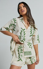 Pujia Mills Women Green & White Shirt with Half Pant Set || Trendy Summer Co-Ord Style Outfit || Casual & Travel Wear for Girls