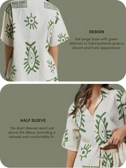 Pujia Mills Women Green & White Shirt with Half Pant Set || Trendy Summer Co-Ord Style Outfit || Casual & Travel Wear for Girls