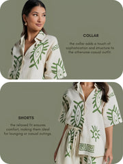 Pujia Mills Women Green & White Shirt with Half Pant Set || Trendy Summer Co-Ord Style Outfit || Casual & Travel Wear for Girls