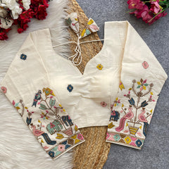 Pujiamills Women's Readymade Blouse – 3/4 Sleeve Khadi Cotton Blouse for Sarees | Soft & Breathable | Daily, Office & Festive Wear | Sizes 32 to 38 Available