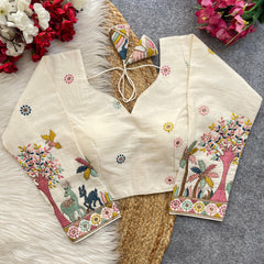 Pujiamills Women's Readymade Blouse – 3/4 Sleeve Khadi Cotton Blouse for Sarees | Soft & Breathable | Daily, Office & Festive Wear | Sizes 32 to 38 Available