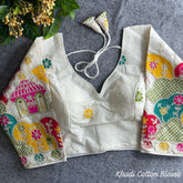 Pujiamills Women's Readymade Blouse – 3/4 Sleeve Khadi Cotton Blouse for Sarees -Sizes 34–40 Available