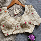 Pujiamills Women's Readymade Half sleeve Khadi Cotton Blouse for Sarees | Soft & Breathable | Festive Wear | Sizes 34–40 Available