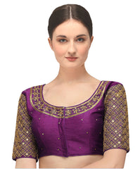 Pujia Mills Women's Premium quality designer blouse perfect fit for sarees, lehengas, and festive wear Blouse,with Round Neck