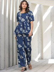 Pujia Mills Women’s Blue Floral Kurta Set || Elegant Rayon Printed Outfit for Summer & Everyday Comfort || Stylish Ethnic Wear for Girls