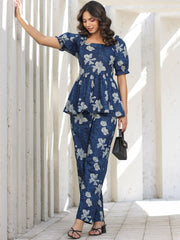 Pujia Mills Women’s Blue Floral Kurta Set || Elegant Rayon Printed Outfit for Summer & Everyday Comfort || Stylish Ethnic Wear for Girls