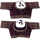 Pujia Mills Women's Indian Ethnic Wear Designer Golden zari Embroidery with Sequence Diamond Work Round Neck Half Sleeve Readymade Aari Work Saree Blouse Bridal Readymade Blouse Red for Lehenga Choli