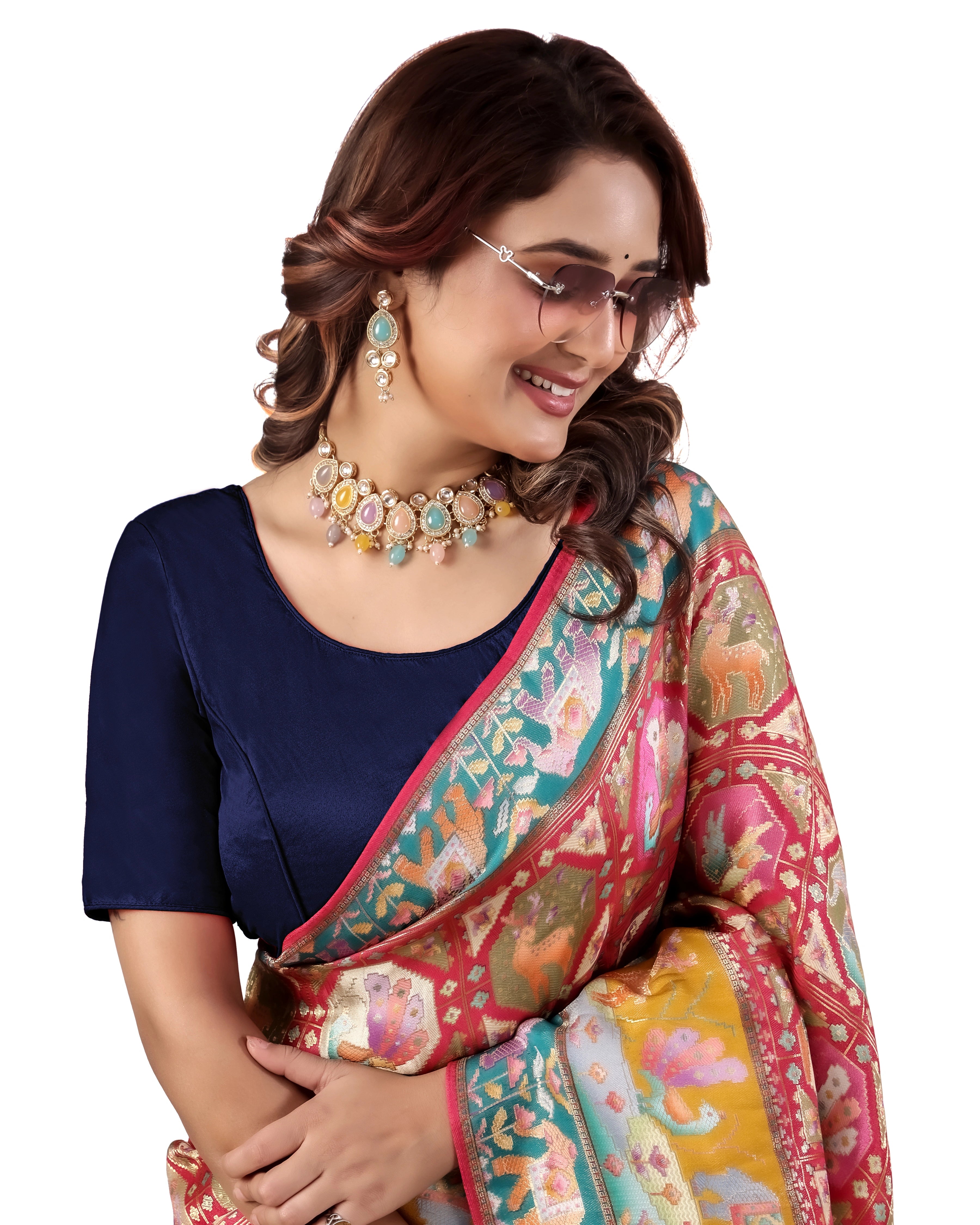 Pujia Mills Malai Satin Checks Blouse with Stretchable Sides for Women