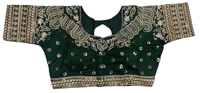 Pujia Mills Women's Readymade Blouse Embroidery Multi Heavy Coding Gold Thread Indian Ethnic Designer Stitched Bridal Saree Blouse for Wedding Women Blouse for Saree Lehenga Choli