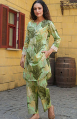 Pujia Mills Pista Green Rayon Kurta Set for Women | Elegant Lace Work Office & Casual Wear Outfit