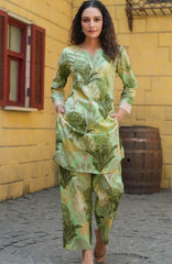 Pujia Mills Pista Green Rayon Kurta Set for Women | Elegant Lace Work Office & Casual Wear Outfit